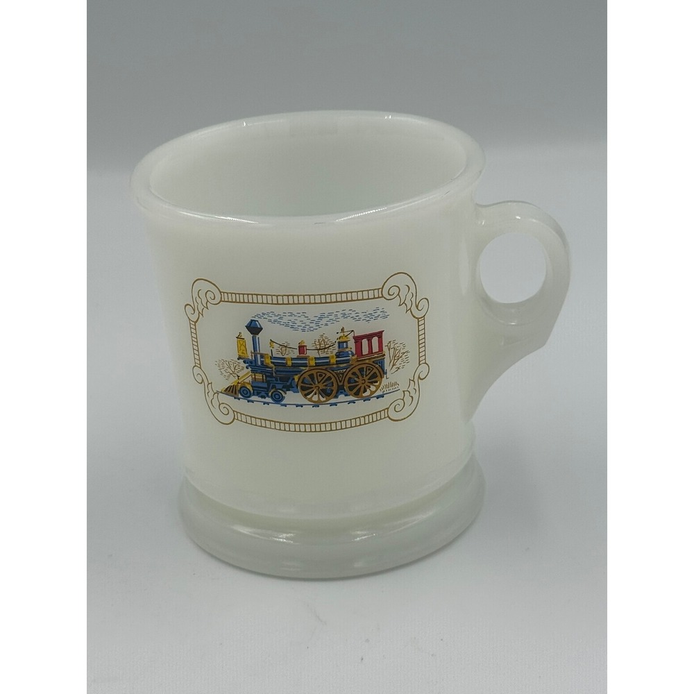 Vintage Avon Milk Glass Mug Steam Engine Locomotive Train Graphic White